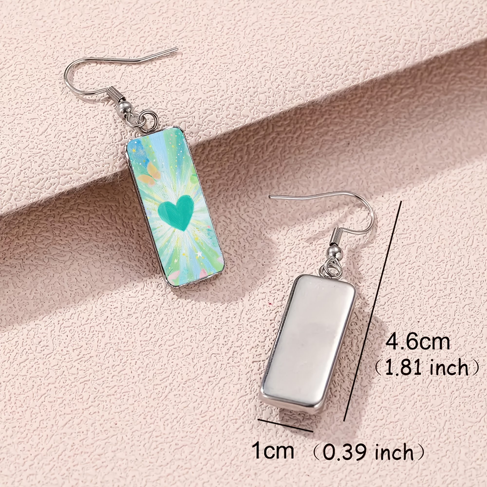 Gradient Radial Heart Pattern Stainless Steel Long Bar Earrings